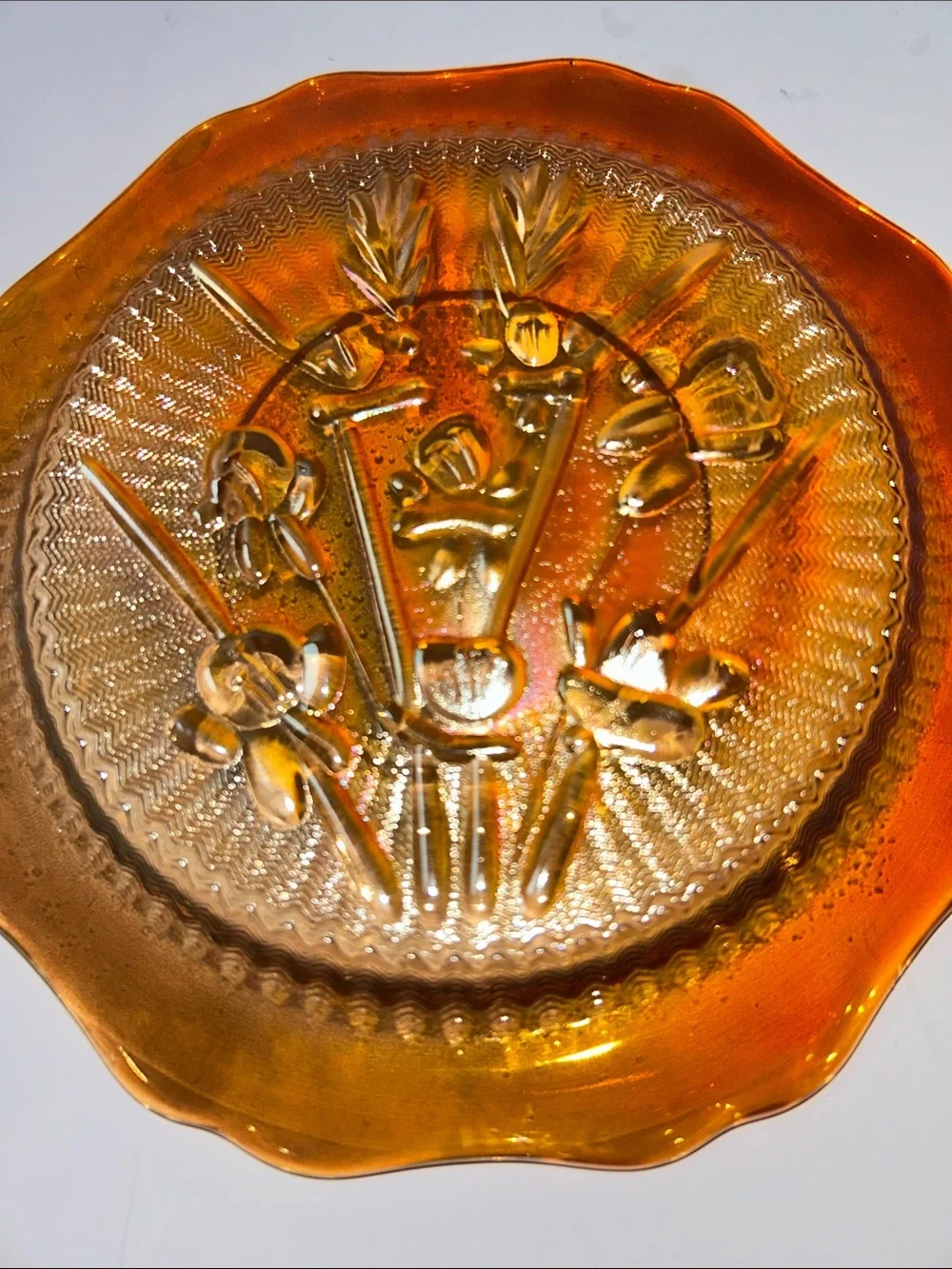 Jeannette Glass Company saucer or dessert plate in Iris and Herringbone pattern
